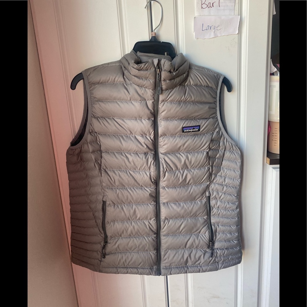 Patagonia womens down sweater vest large, gray, (i2)